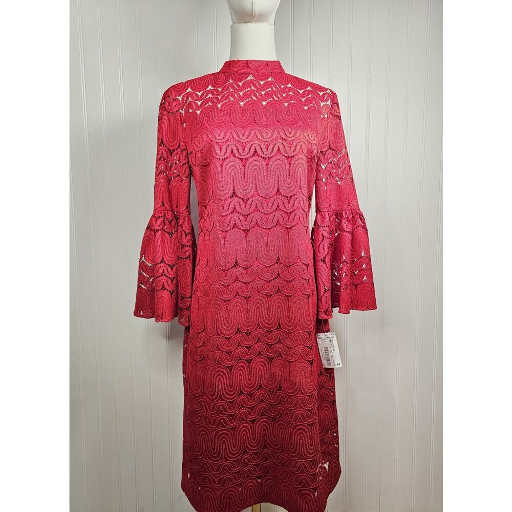 Trina Turk Ruby Red‎ Lace Bell Sleeve Dress Women's Size 2 New Retro Twist